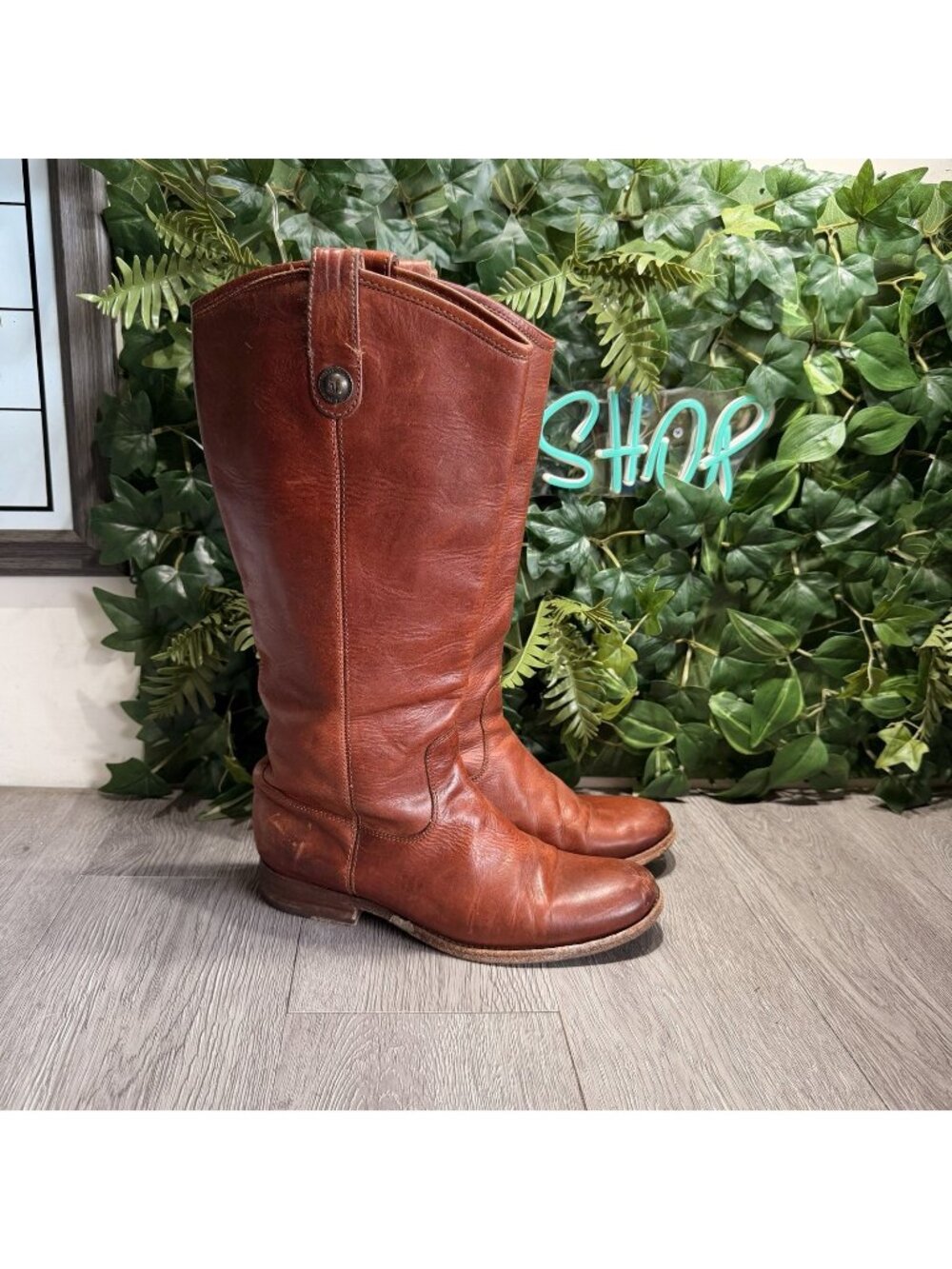 Frye Women's Melissa Riding Boots  8.5 B Cognac Brown Knee High Button Leather